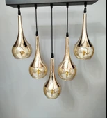 5 Lİ SARI CAMLI METAL AVİZE - 1