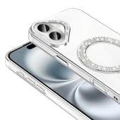 Apple iPhone 16 Kılıf Pırlanta Taş Tasarımlı Magsafe Şarj Özellikli Redclick Karetta Silikon Kapak thumbnail 7