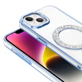 Apple iPhone 13 Kılıf Pırlanta Taş Tasarımlı Magsafe Şarj Özellikli Redclick Karetta Silikon Kapak thumbnail 3