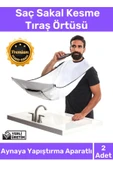 Deluxe Pratik Vakumlu Aynaya Yapıştırma Aparatlı Evde Saç Sakal Kesme Beyaz Tıraş Örtüsü - 2 Adet - 1