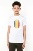 Romania Fingerprint Beyaz Çocuk Bisikletyaka Tshirt - 1