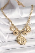 Gold Renk Ay Güneş Figür Deniz Kabuğu Detay Kadın Kolye - EBJ250412W32536 thumbnail 1