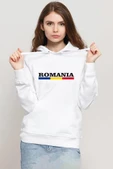 Romania Flag Lettern Beyaz Kadın 3ip Kapşonlu Sweatshirt thumbnail 1