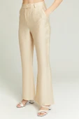Açık Bej Keten İspanyol Paça Dokuma Pantolon - 10