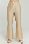 Açık Bej Keten İspanyol Paça Dokuma Pantolon - 7