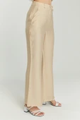 Açık Bej Keten İspanyol Paça Dokuma Pantolon - 8