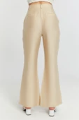 Açık Bej Keten İspanyol Paça Dokuma Pantolon - 9