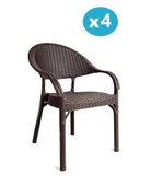 Omnipazar IRK-HK735 Bambu Rattan Desenli Plastik Bahçe Sandalye Koltuk 4'lü Set - 1