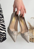 Pabucmarketi Gri Suni Deri Kadın Stiletto Ayakkabı - 3