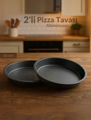 2'li Pizza Tavası Seti Alüminyum Pizza Tepsisi Yapışmaz Lahmacun Pide Tavası 24 Cm - 1