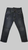 Erkek Çocuk Denim Çizgili Füme Tırktılı Ligralı Kot Pantolon - 1