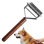 TechTic Evcil Hayvan Tarağı Çift Taraflı Kedi Köpek Kıtık Tüy Topak Açıcı Metal Dişli Ahşap Saplı - 4