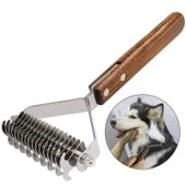 TechTic Evcil Hayvan Tarağı Çift Taraflı Kedi Köpek Kıtık Tüy Topak Açıcı Metal Dişli Ahşap Saplı - 3