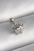 316L Çelik Gümüş Renk Zirkon Taşlı Güneş Tragus Piercing - TJ-PR1279 - 1
