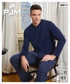 Pijamoni Erkek Düğme Yaka Uzun Kol Mevsimlik Pijama Takımı 6800/12 - 1 Adet  M Lacivert - 2