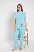 Senfoni Kadın Büyük Beden Bisiklet Yaka Kısa Kol Pamuklu Pijama Takımı 6083 -1 Adet  4XL Turkuaz - 2