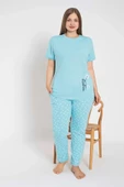 Senfoni Kadın Büyük Beden Bisiklet Yaka Kısa Kol Pamuklu Pijama Takımı 6083 -1 Adet  4XL Turkuaz - 3