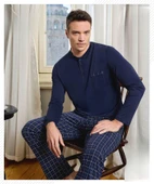 Pijamoni Erkek Düğme Yaka Uzun Kol Mevsimlik Pijama Takımı 6800/12 - 1 Adet  M Lacivert - 1
