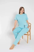 Senfoni Kadın Büyük Beden Bisiklet Yaka Kısa Kol Pamuklu Pijama Takımı 6083 -1 Adet  4XL Turkuaz - 5