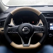 DİKİŞLİ DİREKSİYON KILIFI AÇIK BEJ DERİ NOKTALI DERİ SİYAH DİKİŞLİ NİSSAN QASHQAİ İÇİN thumbnail 1