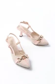 K-250 Pudra Keten Günlük Arkası Açık Tokalı Topuklu Kadın Ayakkabı thumbnail 2