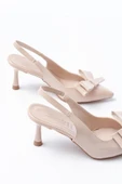 İNF-4501 Bej Rugan Günlük Arkası Açık Fiyonklu Topuklu Bayan Ayakkabı thumbnail 4