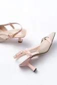 K-250 Pudra Keten Günlük Arkası Açık Tokalı Topuklu Kadın Ayakkabı thumbnail 4
