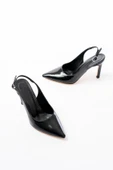 ST-1153 Siyah Rugan Günlük Arkası Açık 9 cm Topuklu Kadın Ayakkabı thumbnail 5