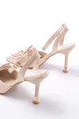 İNF-4505 Bej Saten Günlük Arkası Açık Kurdele detaylı Topuklu Bayan Ayakkabı thumbnail 5