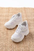 F-209 Beyaz Bağcıklı Fileli Taş Aksesuarlı Günlük Spor Ayakkabı - 4