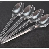 Lüks Plastik Kaşık 100 Adet Sert Kalın Şeffaf Kaşık - 1