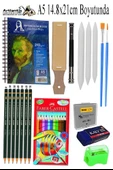 Telli Suluboya Bloğu Kağıdı A5 210gr 20 Yaprak İnce Dokulu Gölgelendirme Zımpara Aquarell Kuruboya Dereceli Kalem Uzatma - 1