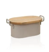 The Mia Stripe Ahşap Kapaklı Ekmek Saklama Kutusu Bej 40x22x18 CM  STP0020 - 1