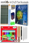 Telli Suluboya Bloğu Kağıdı A4 210gr 20 Yaprak Dokulu Gölgelendirme Zımpara 24 Renk Aquarell Kuruboya Dereceli Uzatma - 1