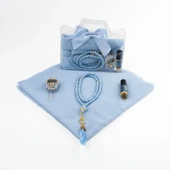 Tesbih + Eşarp + Zikirmatik + Esans Hediye Seti (Çantalı Asetat Kutu, Mavi) - 2