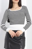 BSMA Kare Yaka Çizgili Triko Body Beyazsiyah - 1118.1247. - 4