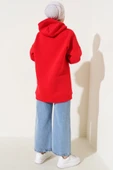 Kapüşonlu Oversize Üç İplik Tunik Kırmızı - 3