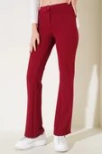 İspanyol Paça Çımalı Pantolon Bordo thumbnail 2