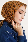Kibrit Desen Yazma Eşarp Hardal - 1