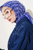 Kibrit Desen Yazma Eşarp Saks - 2