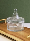 Lüx Cam Kapaklı Şekerlik Çadır Şekilli Kurabiye ve Bisküvi Servis Kabı 13X10X5 cm - 3