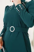 Taşlı Kemer Tokalı Elbise Zümrüt - 4