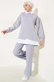 Gömlek Garnili Tunik İkili Takım Gri - 1