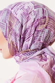 Asimetrik Çizgili Bambu Eşarp Pembe - 4