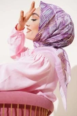 Asimetrik Çizgili Bambu Eşarp Pembe - 1
