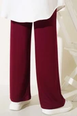 Geniş Bel Lastikli Çımalı Pantolon Bordo - 3