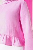 Fırfırlı Keten Bluz Pembe thumbnail 4