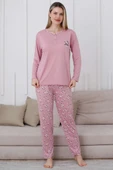 Yaka Çiçek Nakışlı Pijama Takımı Gül Kurusu - 2