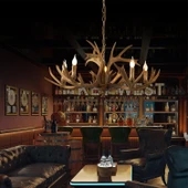 Apliqa Zoye Ahşap 5'li Geyik Boynuzu Desenli Modern Kafe Restoran. Salon Avize thumbnail 1