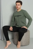 Önü Baskılı Paça Lastikli Erkek Pijama Takım Haki thumbnail 2